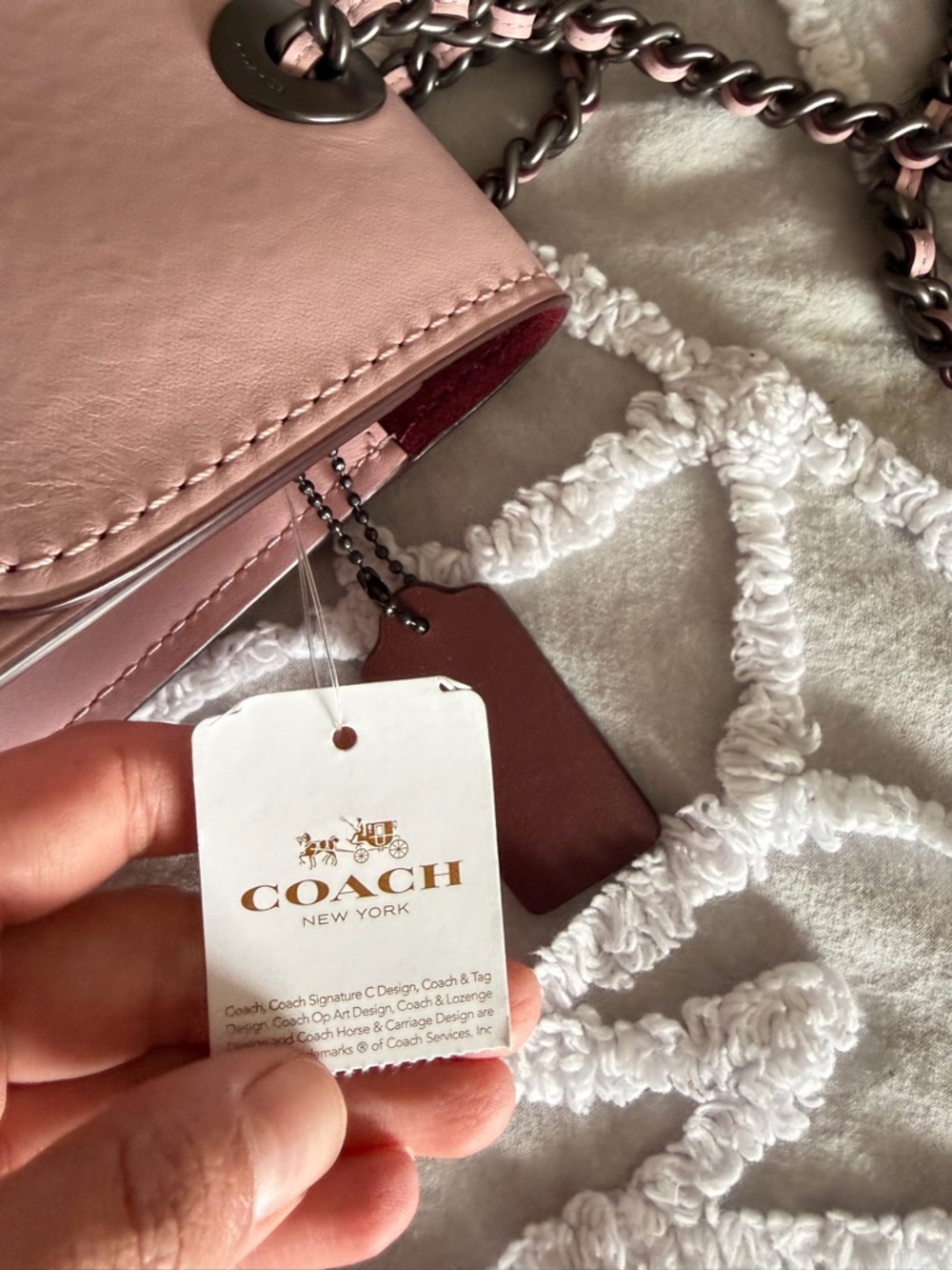 Coach Pink Floral Appliqué Chain Shoulder Bag - Picture 5 of 9